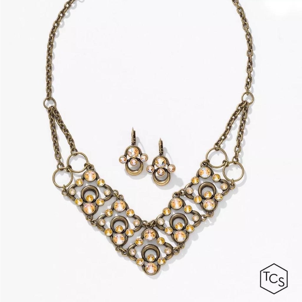 Touchstone Crystal Shimmer V Antique Finish Necklace & Earrings